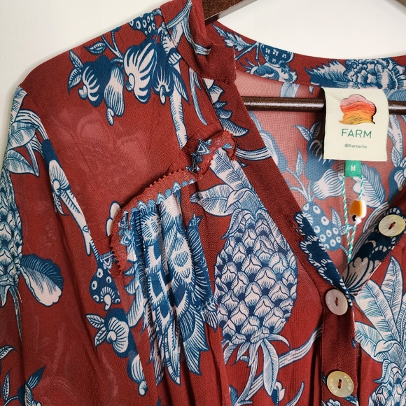 FARM Rio Tropical Landing Red Longsleeve Maxi Dress Medium Bohemian Resortwear - Picture 10 of 16